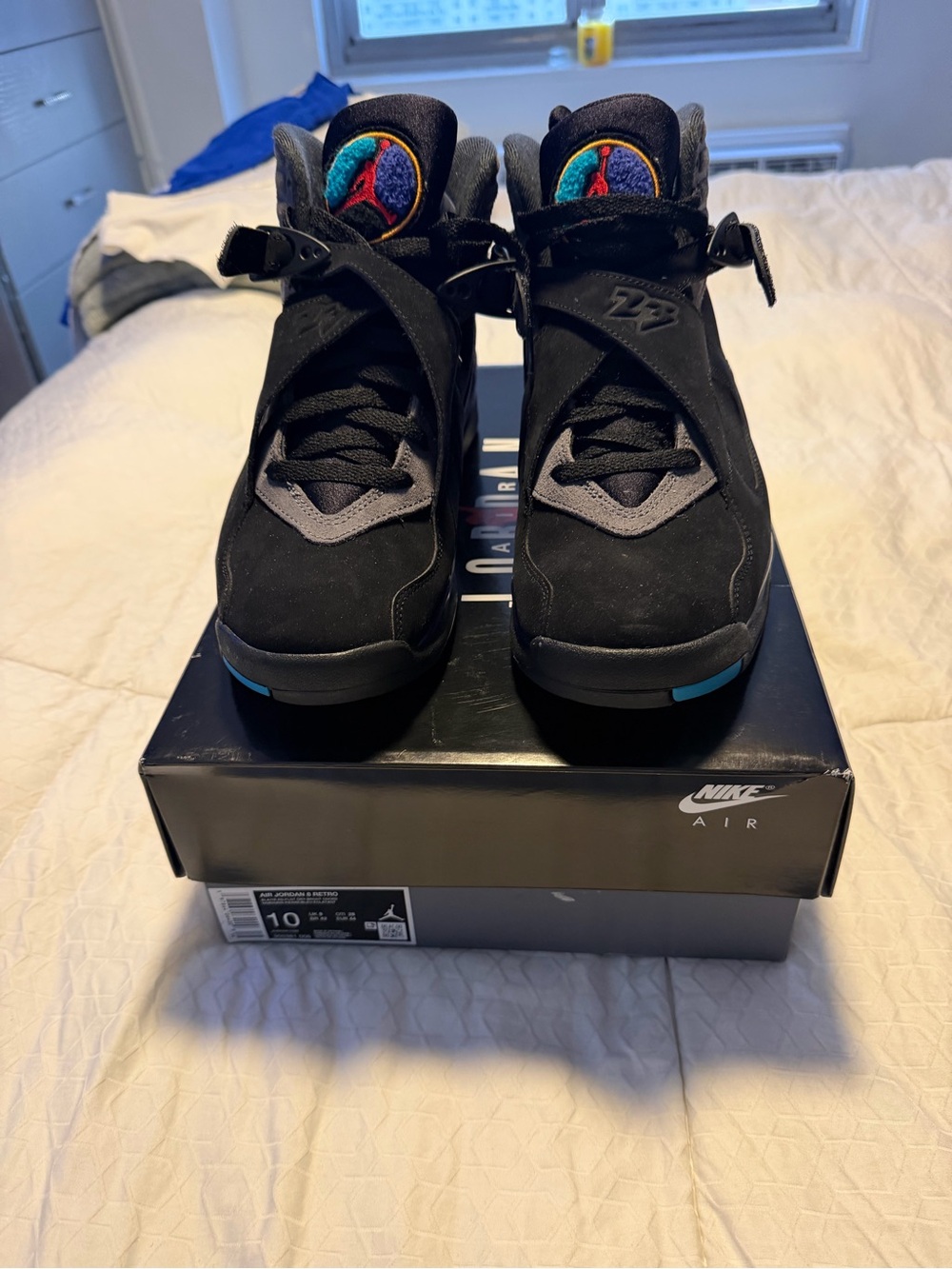Jordan Retro 8 Black with Teal and Purple Accents